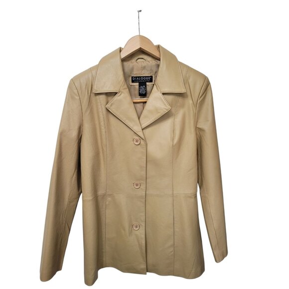 Vintage Dialogue Women's Brown Tan 100% Leather Jacket Size M Classic Style - Picture 10 of 16